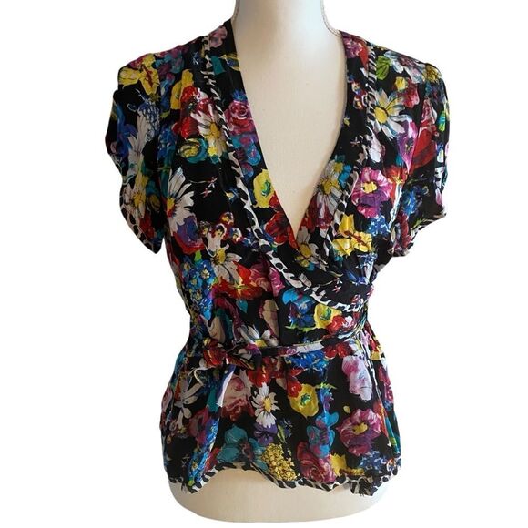 Nanette Lepore Floral Wrap Blouse Top - Picture 3 of 5